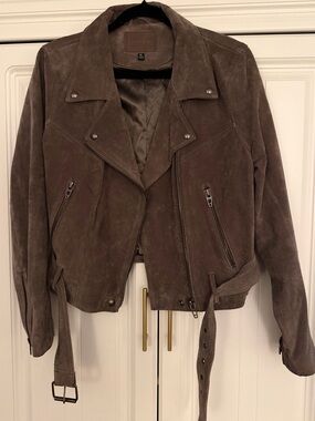 Blank NYC Grey / Taupe Suede Moto Jacket